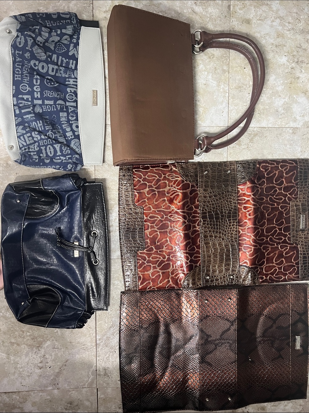 Miche Brown and Tan Multi-Pattern Tote Set with  4 skins